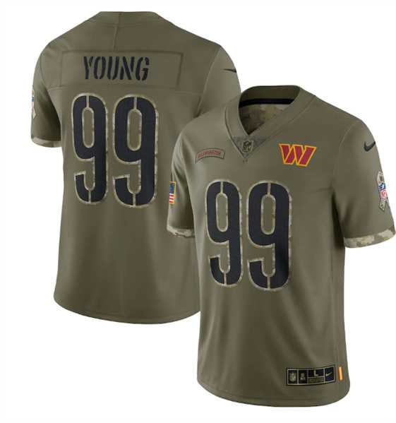 Men's Washington Commanders #99 Chase Young 2022 Olive Salute To Service Limited Stitched Jersey Dyin